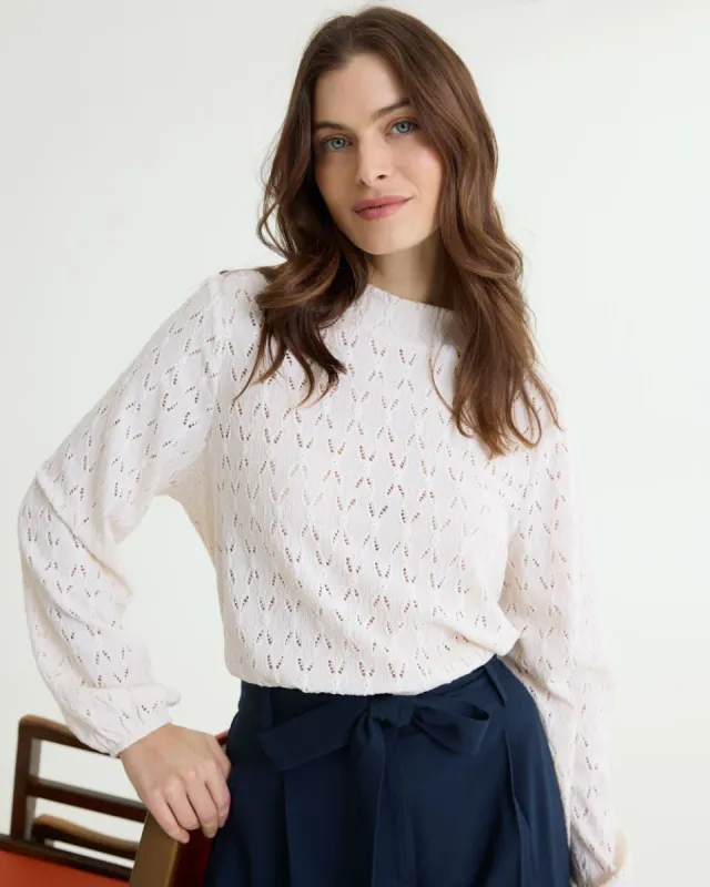 Long-Sleeve Eyelet Top with Mock Neckline sold by Reitmans