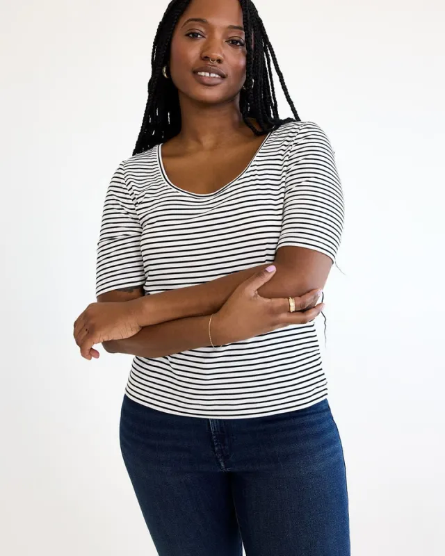 Elbow-Sleeve Scoop-Neck Ribbed Tee sold by Reitmans