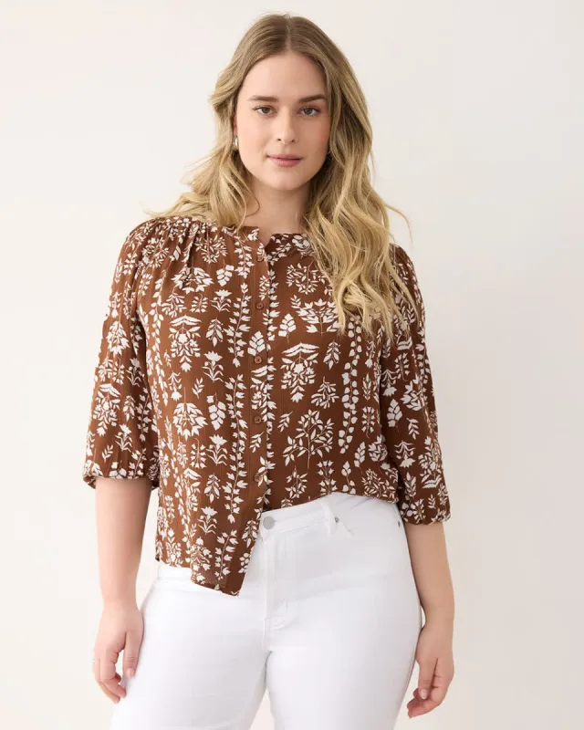 3/4-Sleeve Embroidered Blouse with Crew Neckline sold by Reitmans