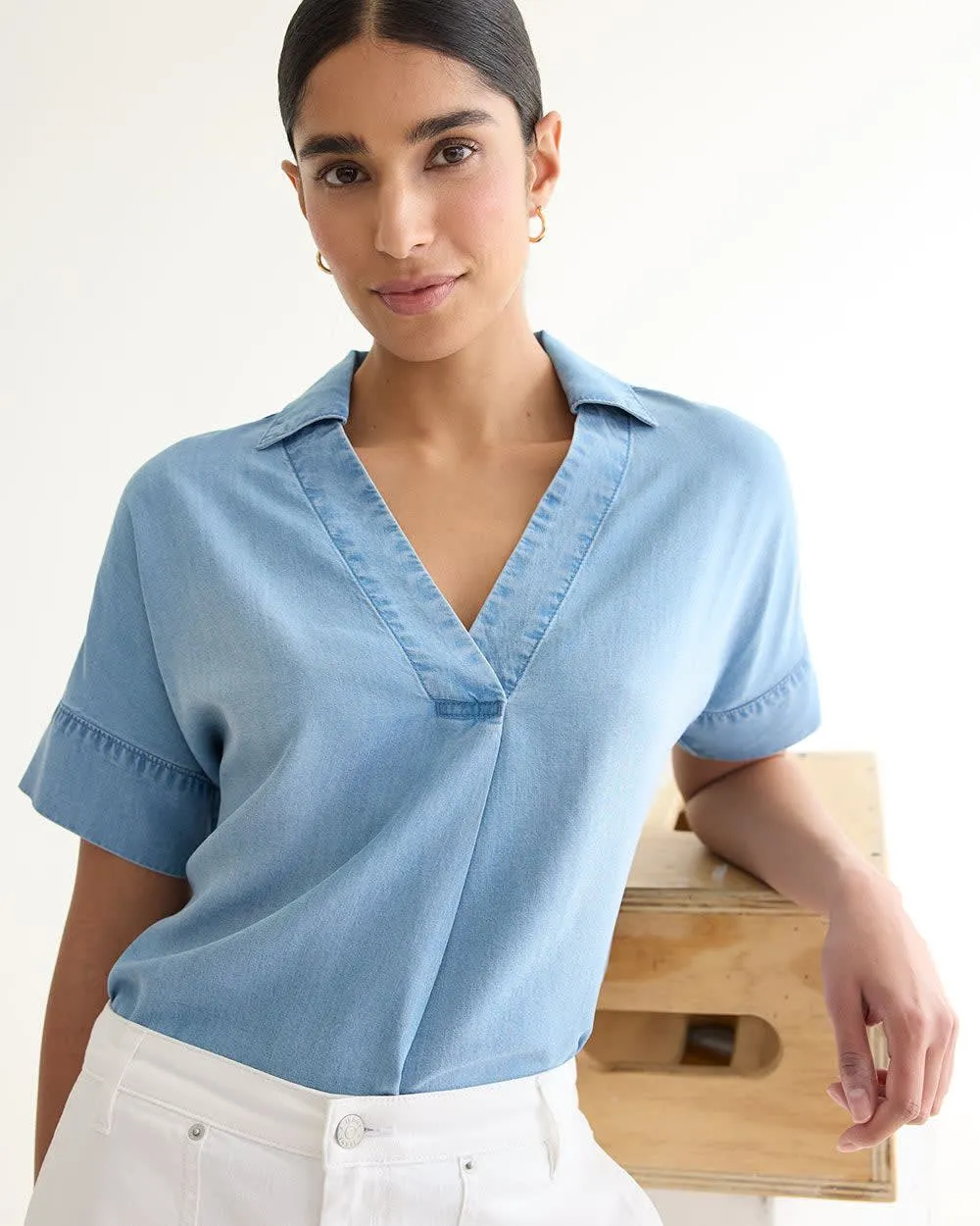 Short-Sleeve Tencel Blouse with Shirt Collar sold by Reitmans product image thumbnail 3