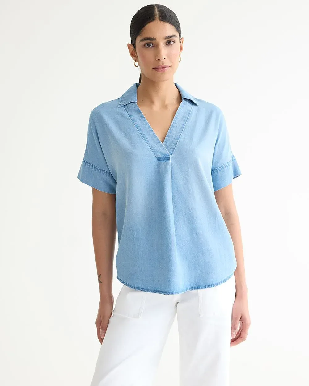 Short-Sleeve Tencel Blouse with Shirt Collar sold by Reitmans product image thumbnail 5
