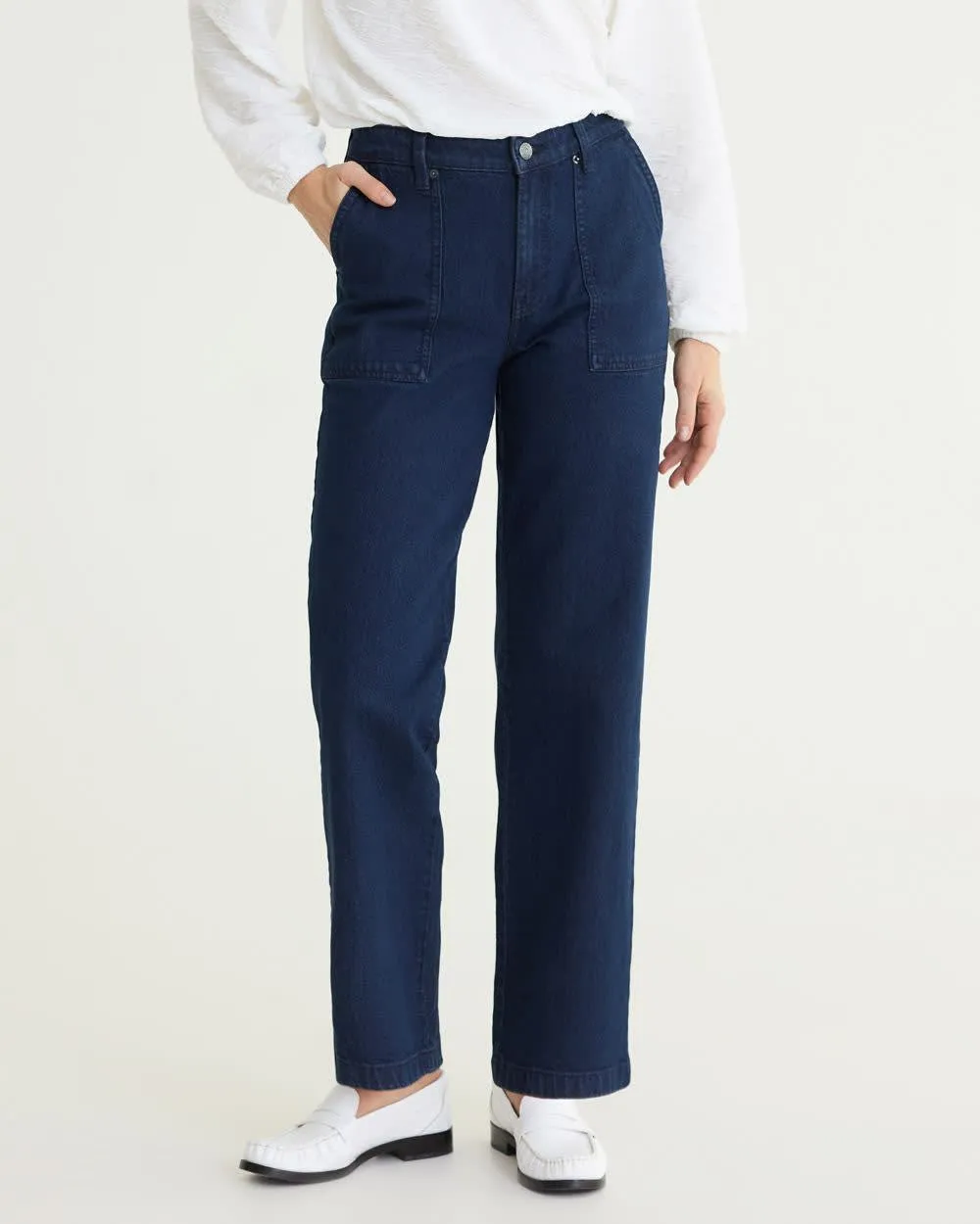 Straight-Leg Mid-Rise Utility Jean - Petite sold by Reitmans
