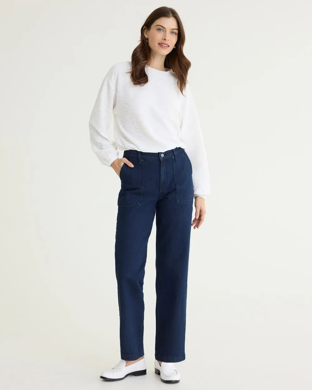 Straight-Leg Mid-Rise Utility Jean - Petite sold by Reitmans product image thumbnail 3