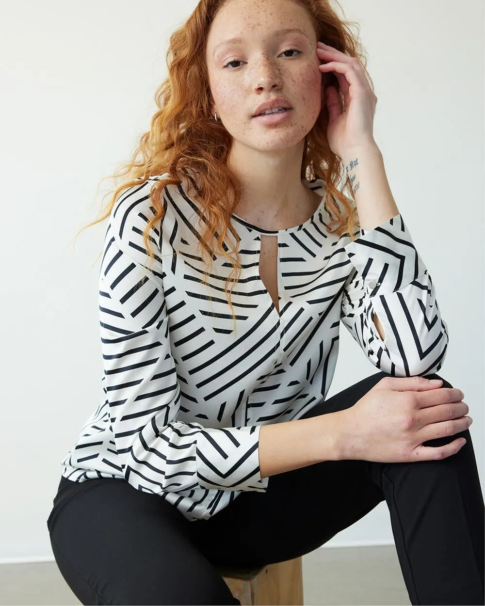 Long-Sleeve Crew-Neck Satin Blouse sold by Reitmans