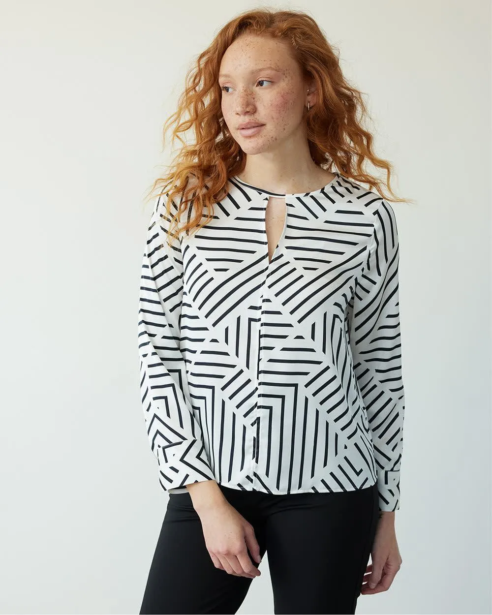 Long-Sleeve Crew-Neck Satin Blouse sold by Reitmans product image thumbnail 3