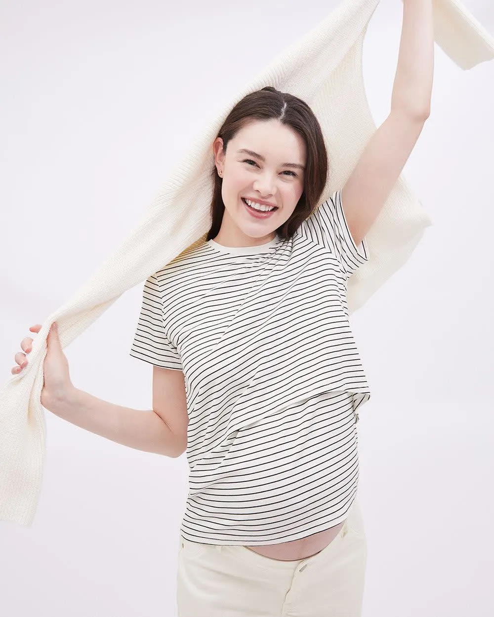 Striped Short-Sleeve Nursing Tee - Thyme Maternity sold by Reitmans