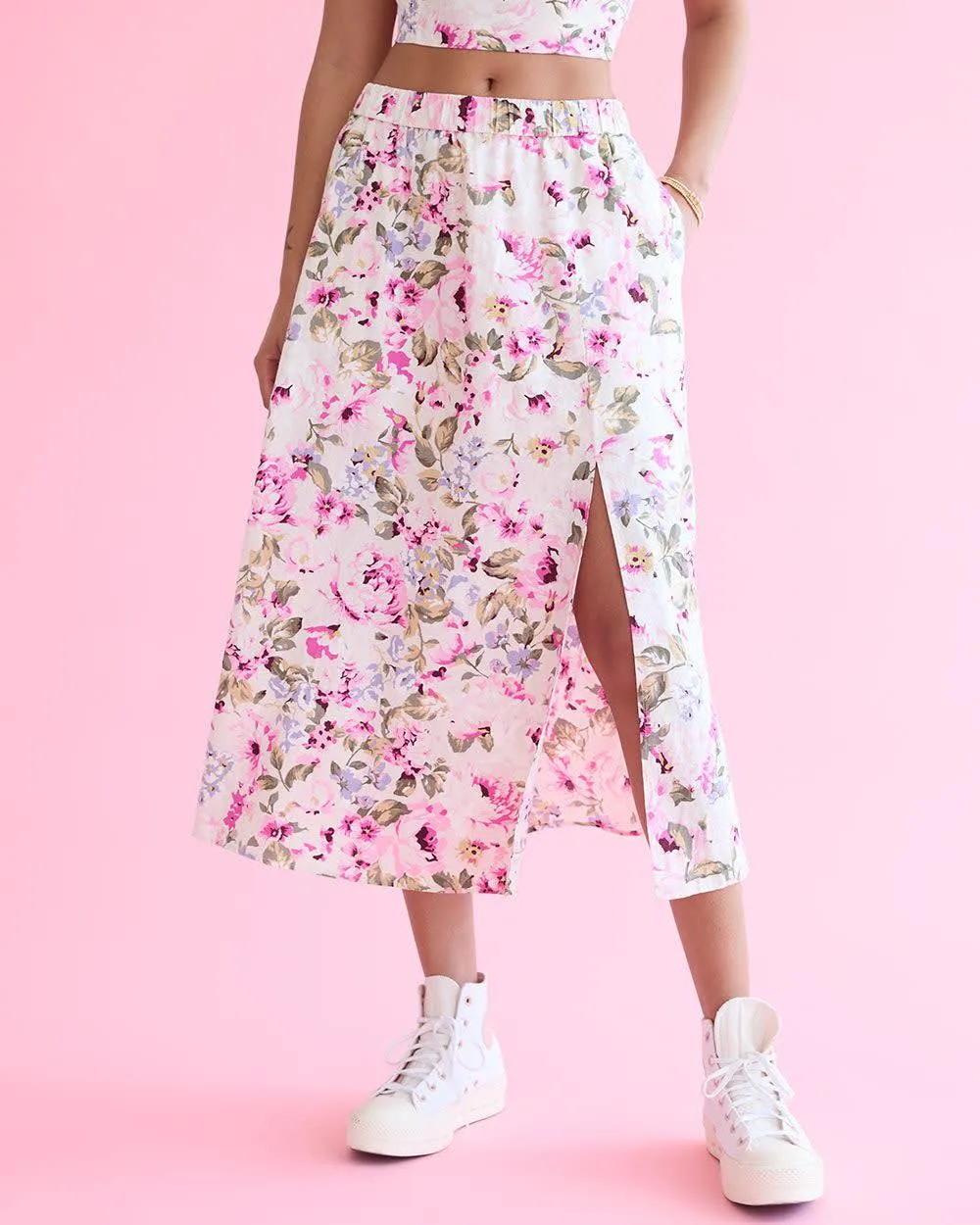 Linen-Blend Midi Skirt with Front Slit sold by Reitmans