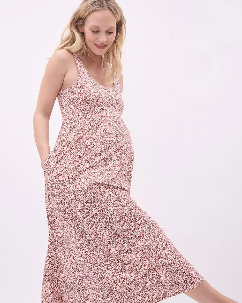 Fit and Flare Sleeveless Midi Dress with Pockets - Thyme Maternity sold by Reitmans