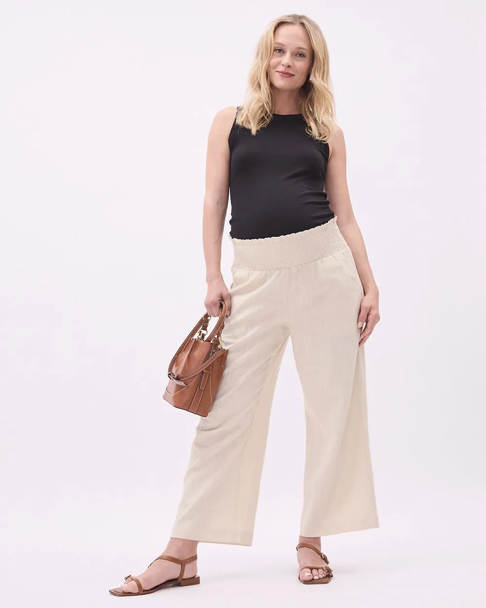 Linen-Blend Cropped Pant with Elastic Waistband - Thyme Maternity sold by Reitmans product image thumbnail 2