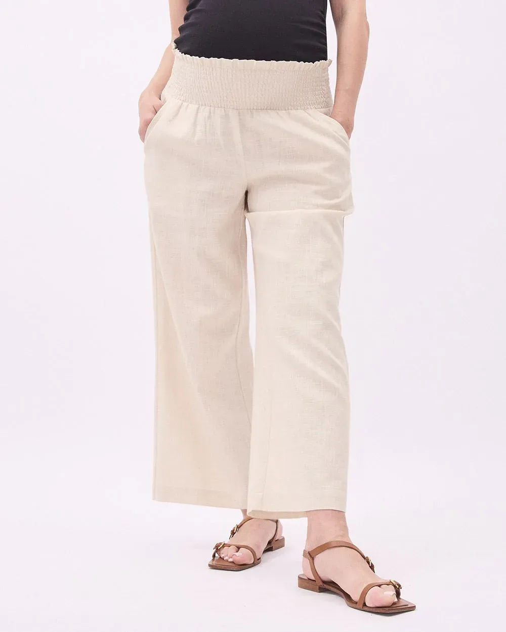 Linen-Blend Cropped Pant with Elastic Waistband - Thyme Maternity sold by Reitmans product image thumbnail 5