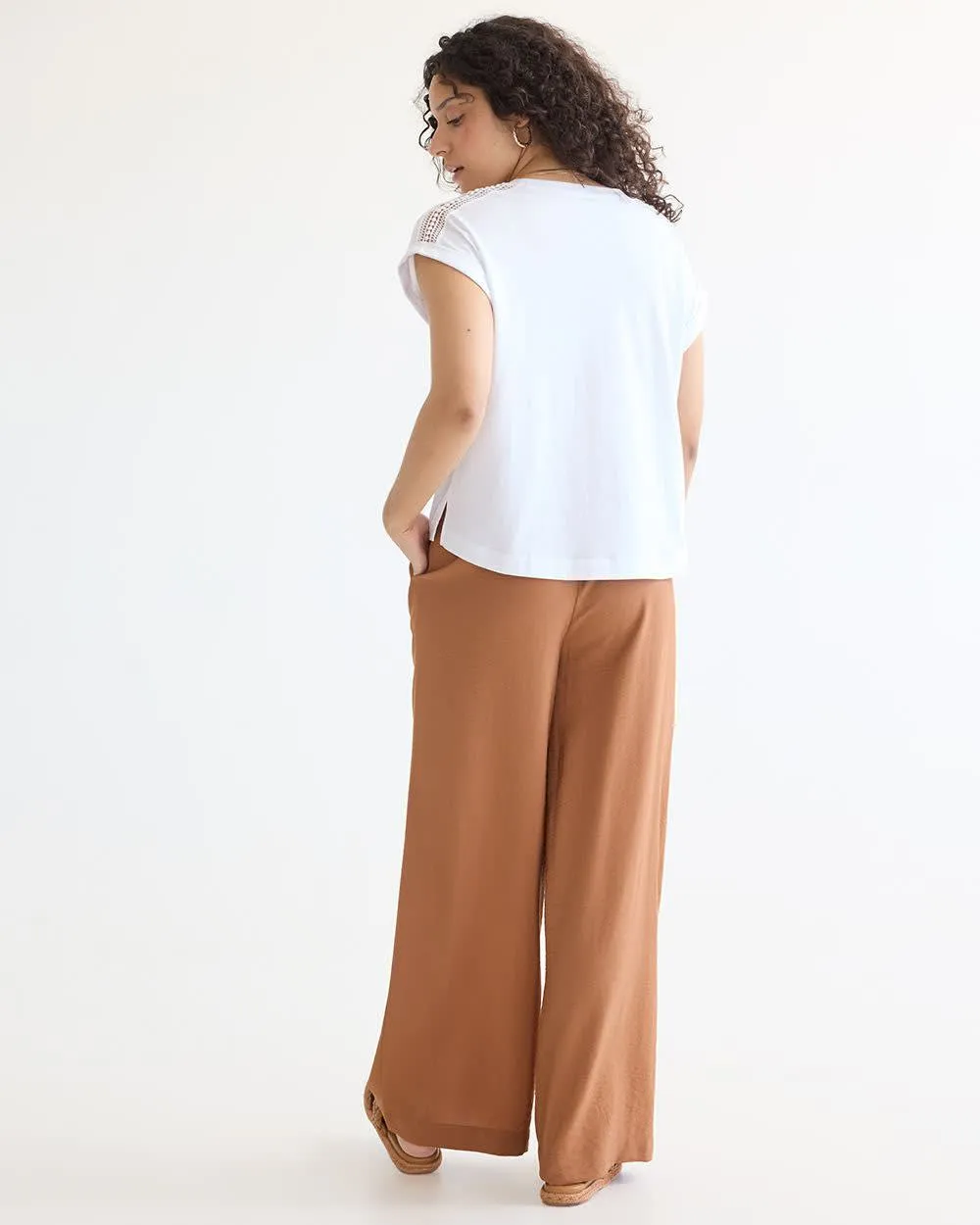 Extended-Sleeve Crew-Neck Tee with Crochet Details sold by Reitmans product image thumbnail 2