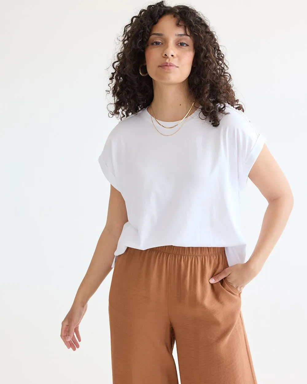 Extended-Sleeve Crew-Neck Tee with Crochet Details sold by Reitmans product image thumbnail 3