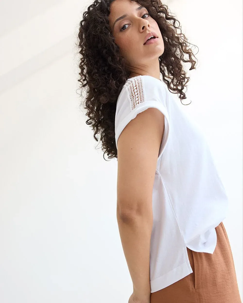 Extended-Sleeve Crew-Neck Tee with Crochet Details sold by Reitmans product image thumbnail 5