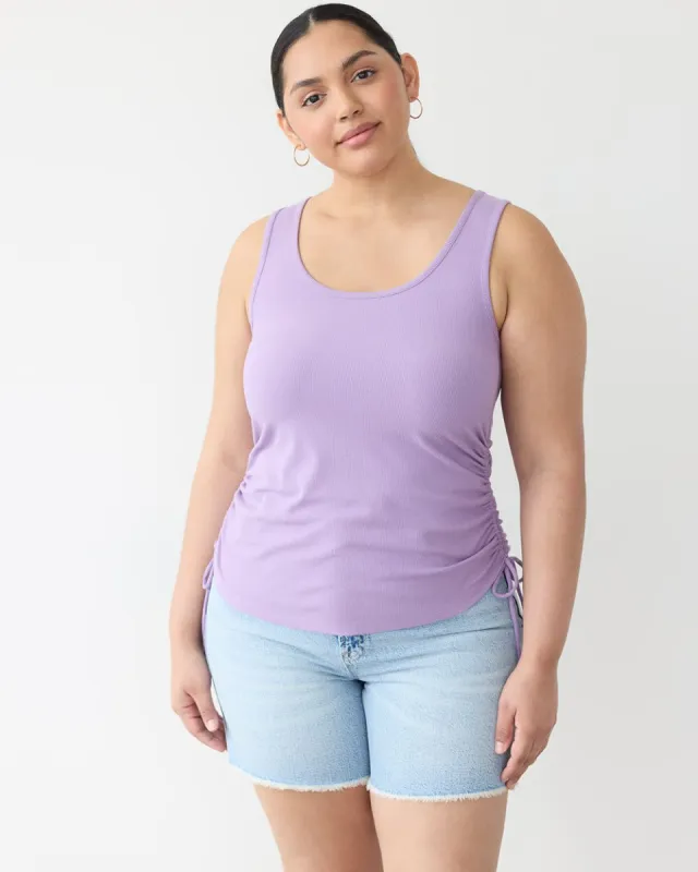 Ribbed Scoop-Neck Tank with Shirred Sides sold by Reitmans