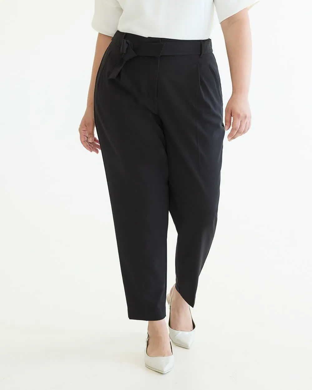 Tapered-Leg High-Rise Pant with Sash - Curvy Fit - The Timeless sold by Reitmans