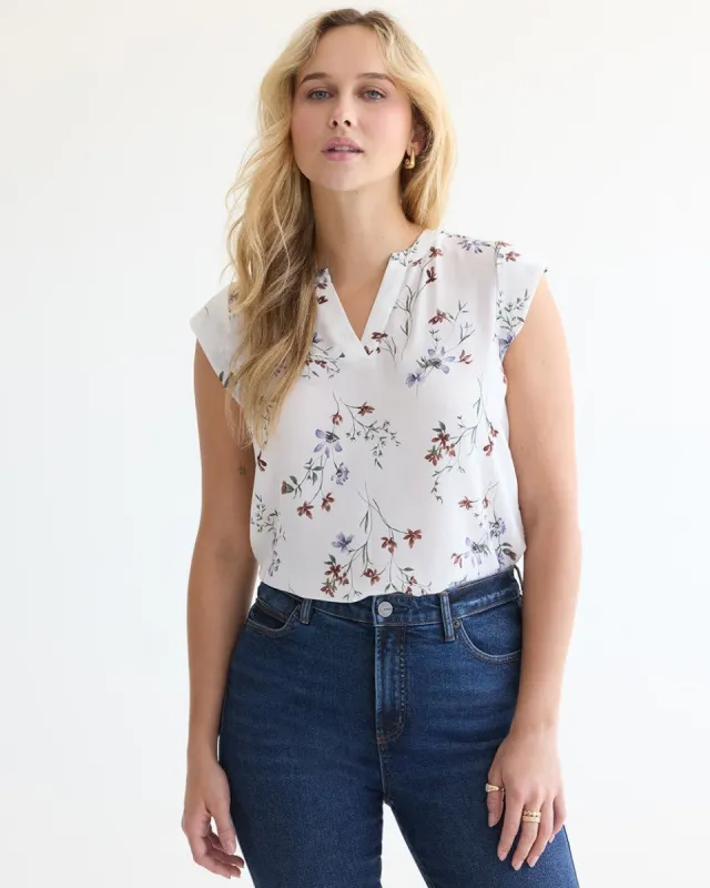 Cap-Sleeve Blouse with Split Neckline - R Essentials sold by Reitmans