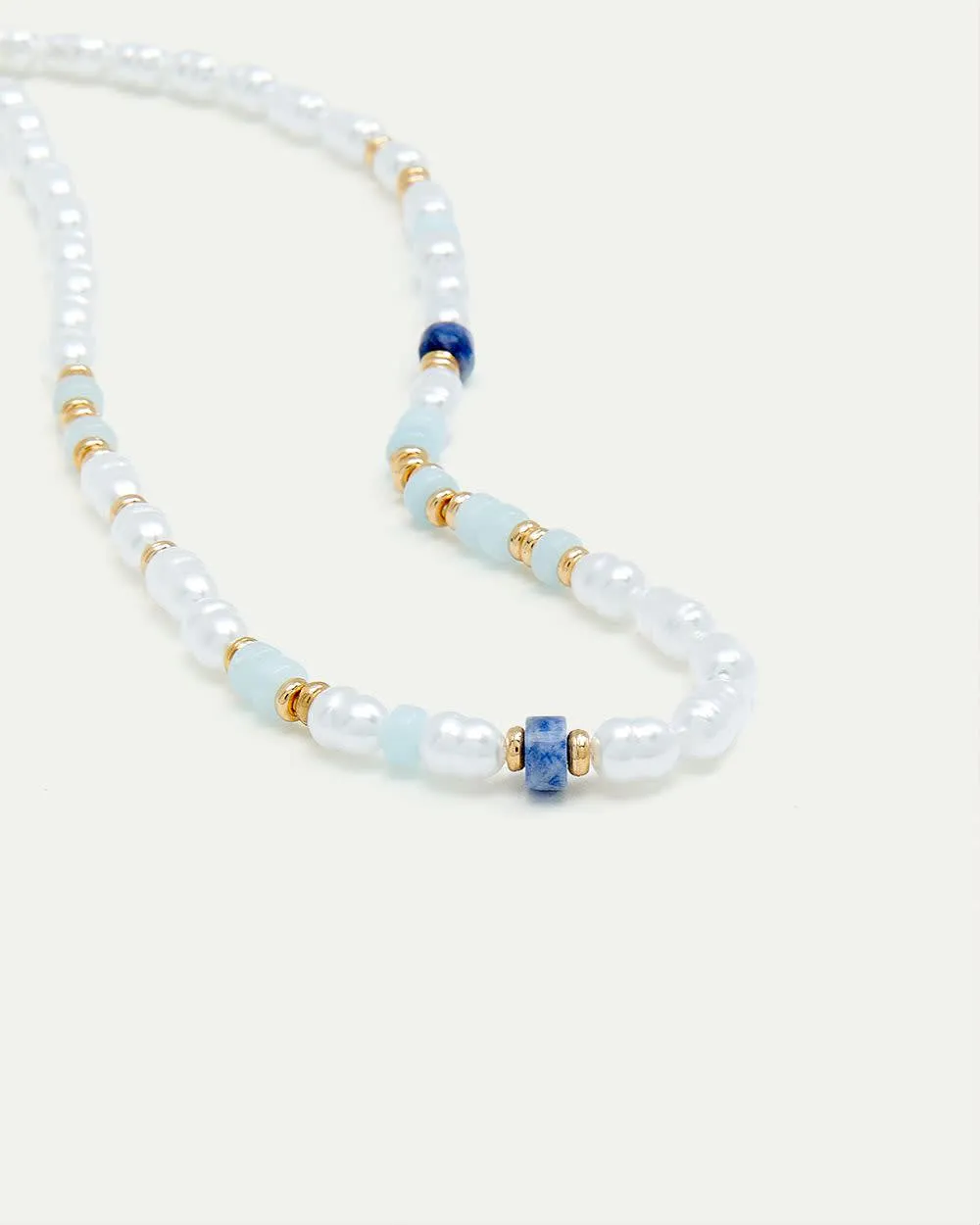 Short Necklace with Blue Beads and Pearls sold by Reitmans