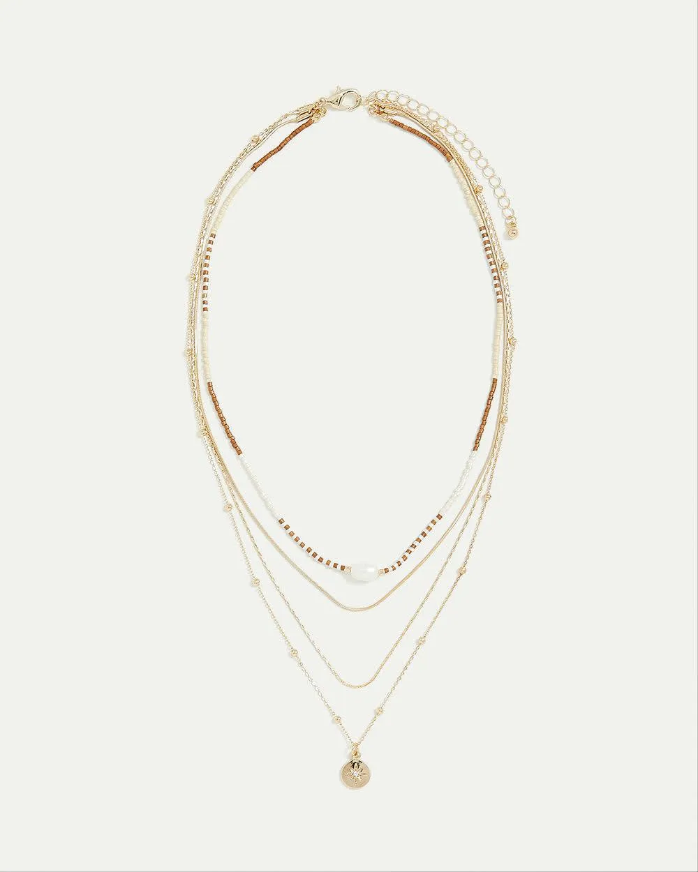 Multi-Chain Short Necklace with Pearls and Beads sold by Reitmans