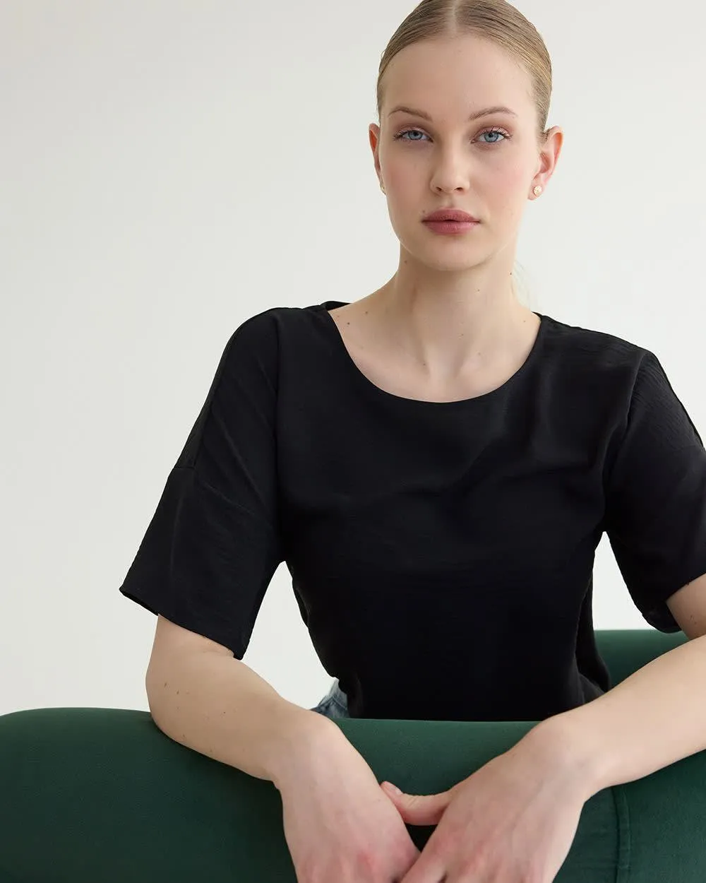 Short-Sleeve Crew-Neck Blouse sold by Reitmans product image thumbnail 3