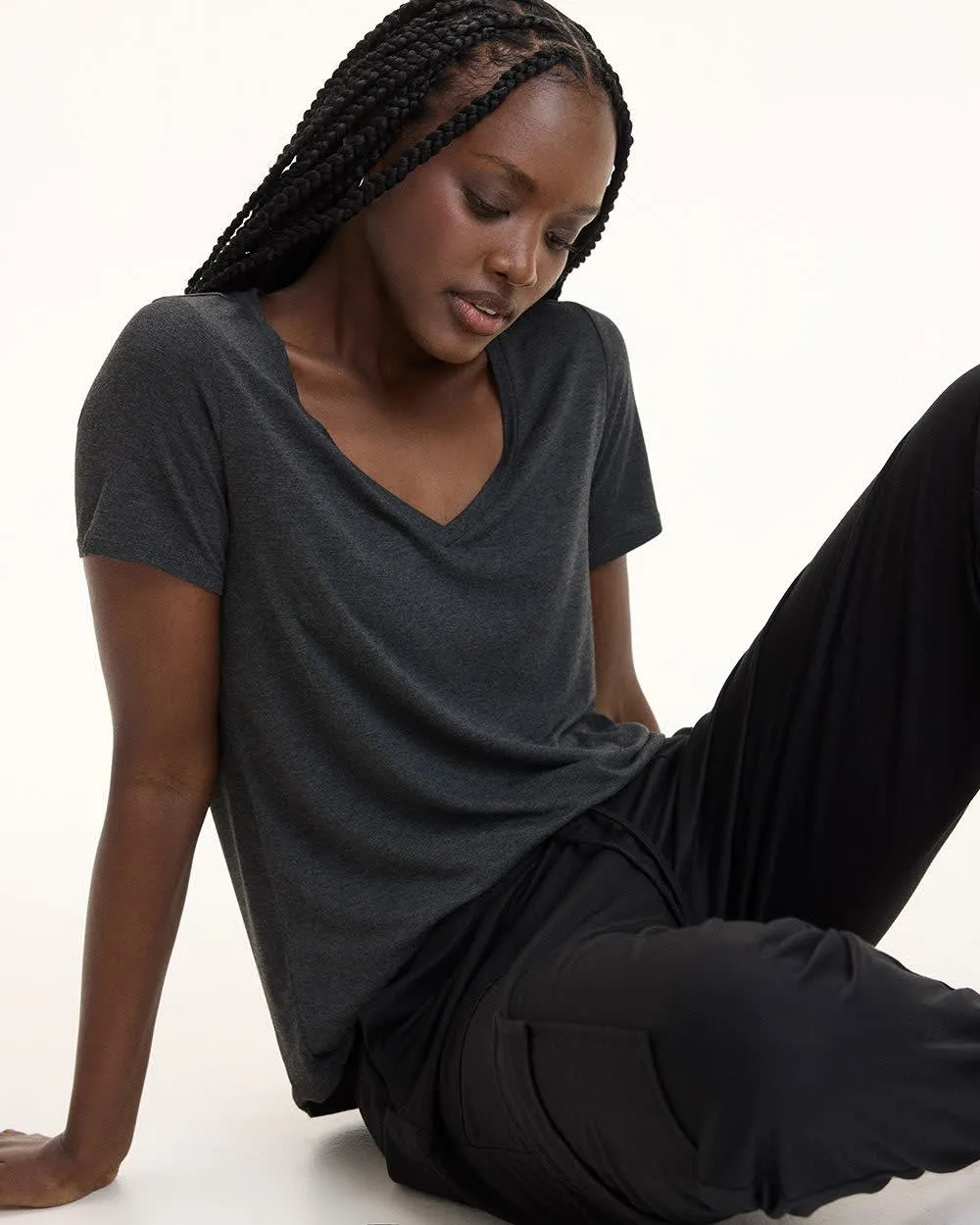 Short-Sleeve V-Neck Tee - R Essentials sold by Reitmans