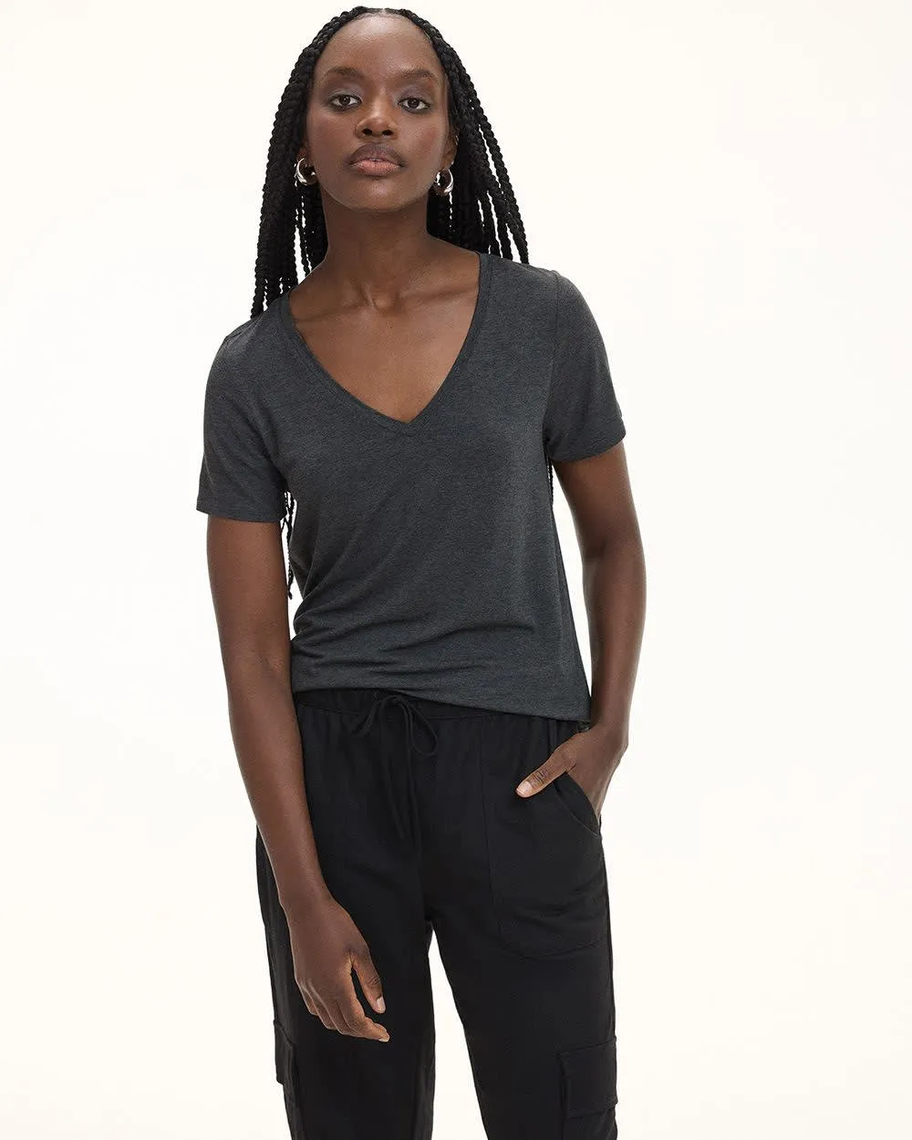 Short-Sleeve V-Neck Tee - R Essentials sold by Reitmans product image thumbnail 3