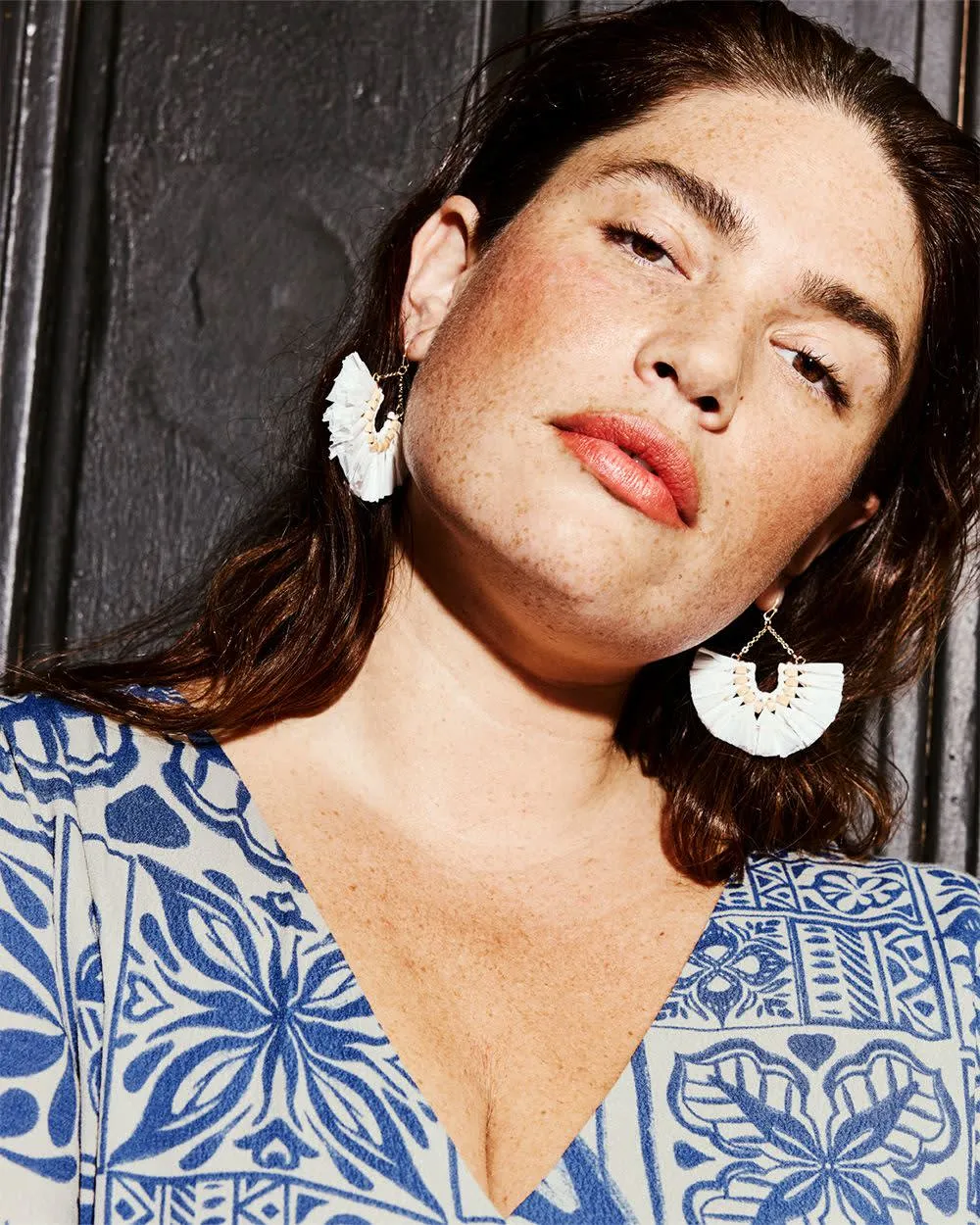 Earrings with Straw Fan Pendants sold by Reitmans