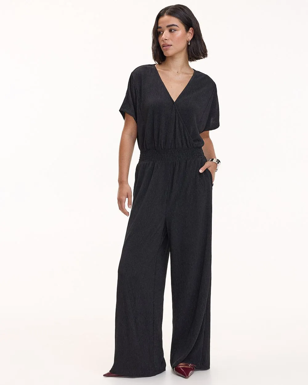 Straight-Leg Short-Sleeve Jumpsuit with Wrap Front sold by Reitmans