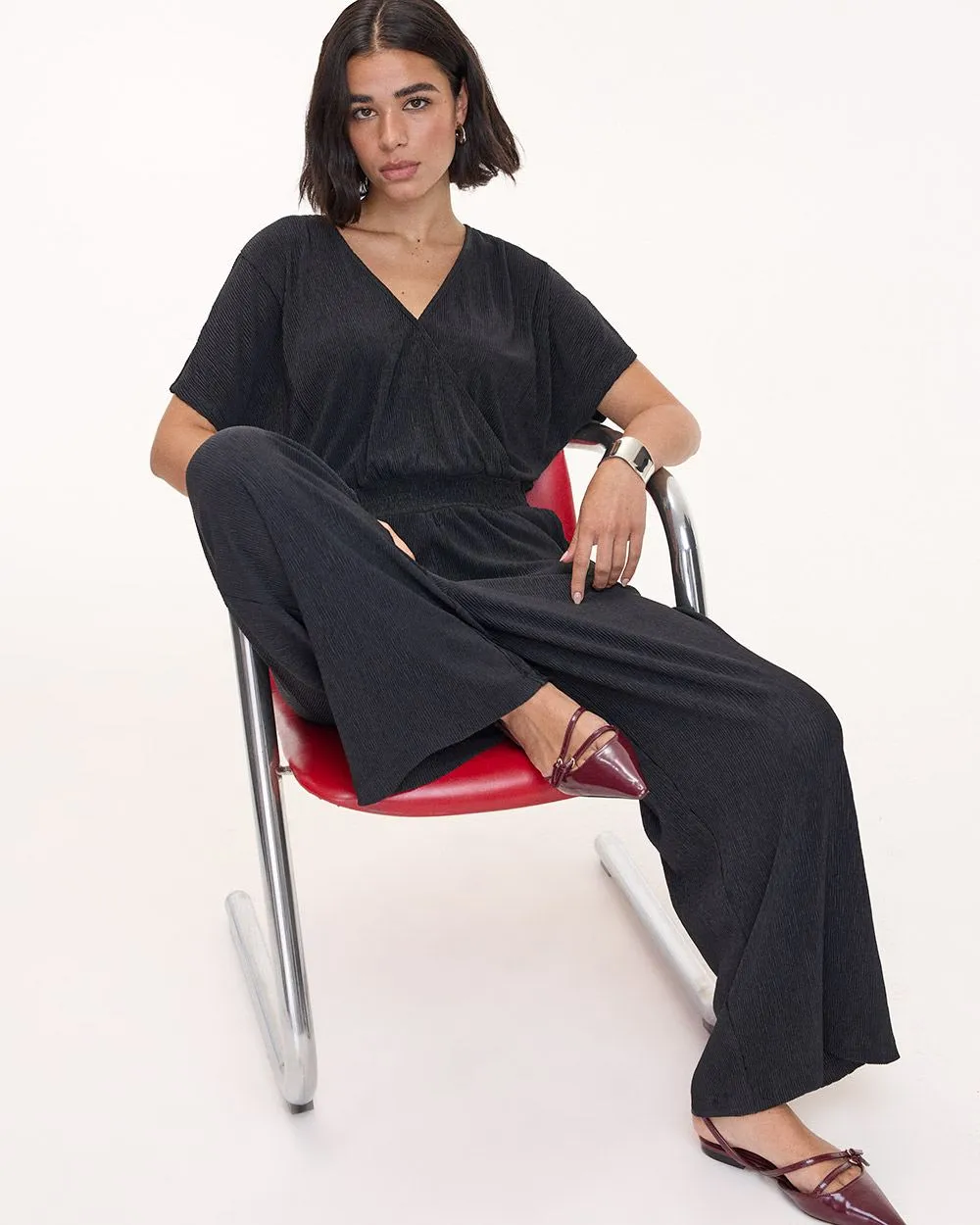 Straight-Leg Short-Sleeve Jumpsuit with Wrap Front sold by Reitmans product image thumbnail 3