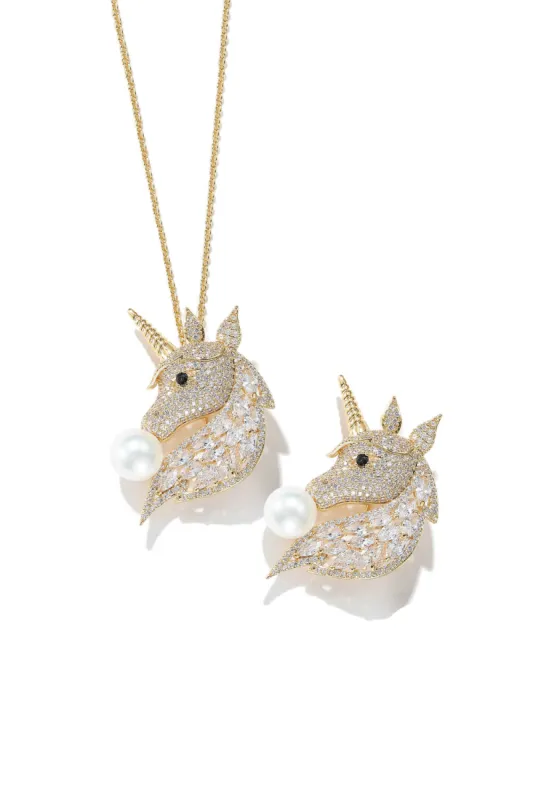 Classicharms-Pavé Unicorn Brooch & Necklace Set made by Reitmans