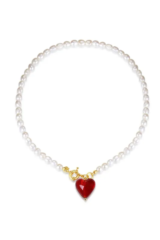Classicharms-Esmée Glaze Heart Pendant Pearl Necklace sold by Reitmans