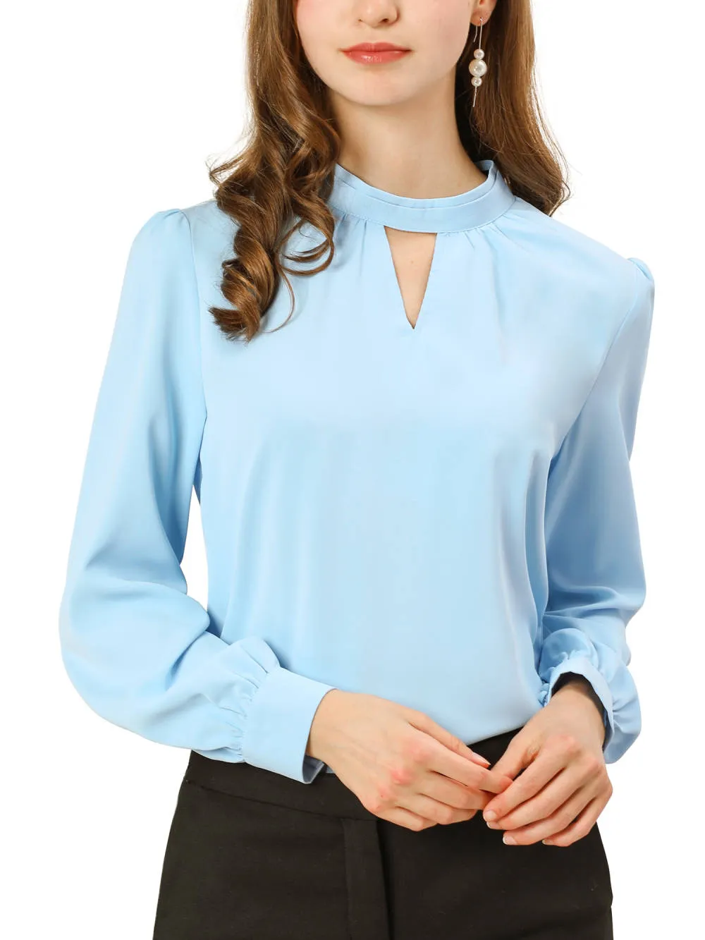 Allegra K- Stand Collar Long Sleeve Shirt Blouse sold by Reitmans
