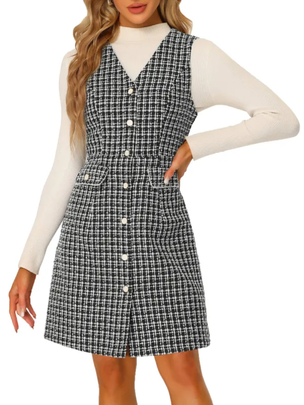 Allegra K- V Neck Button Down Vintage Sleeveless Plaid Tweed Dress sold by Reitmans