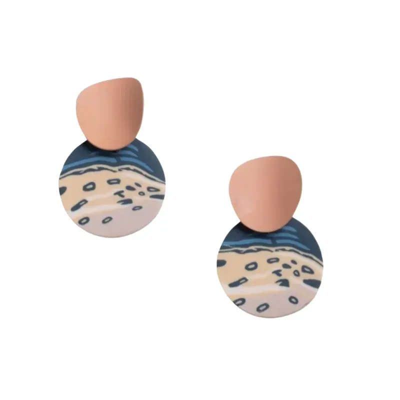 Navy & Tan Abstract Circular Clay Stud Earrings - Don't AsK sold by Reitmans product image thumbnail 2