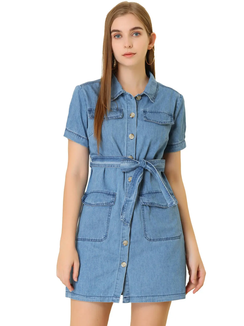 Allegra K- Belted Denim Jean ShirtDress sold by Reitmans