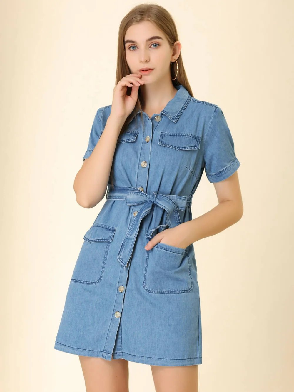 Allegra K- Belted Denim Jean ShirtDress sold by Reitmans product image thumbnail 3