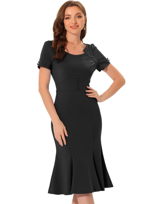 Allegra K- Fishtail Short Sleeve Bodycon Midi Dress sold by Reitmans