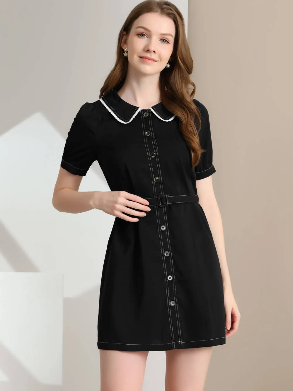 Allegra K- Peter Pan Collar Contrast Tie Belt Shirt Dress sold by Reitmans product image thumbnail 3