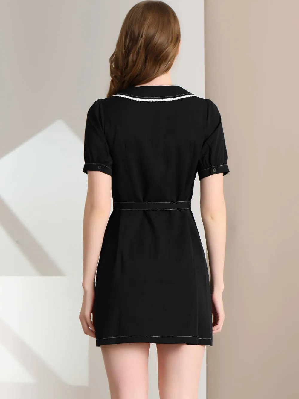 Allegra K- Peter Pan Collar Contrast Tie Belt Shirt Dress sold by Reitmans product image thumbnail 4