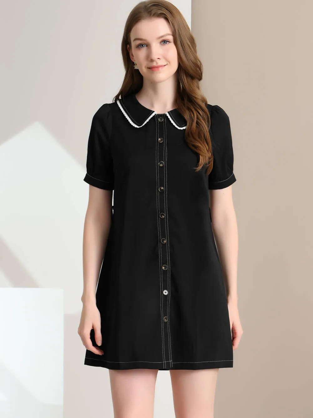 Allegra K- Peter Pan Collar Contrast Tie Belt Shirt Dress sold by Reitmans product image thumbnail 5
