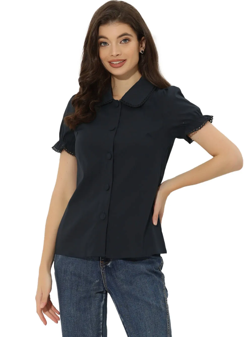 Allegra K- Doll Collar Button Down Shirt sold by Reitmans