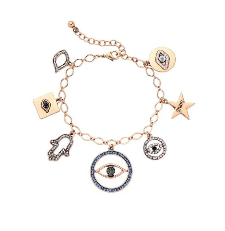 Crystal Goldtone Evil Eye Charm Bracelet - Don't AsK sold by Reitmans