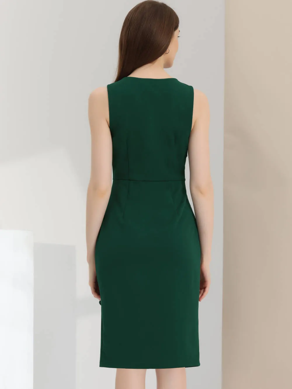 Allegra K- Sleeveless Faux Wrap V Neck Sheath Pencil Midi Dress sold by Reitmans product image thumbnail 4