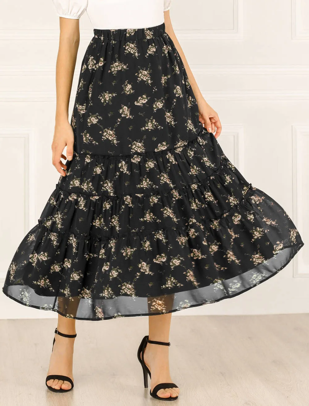 Allegra K- Floral Tiered Chiffon Skirt Pack, Black Combo 2 sold by Reitmans product image thumbnail 2