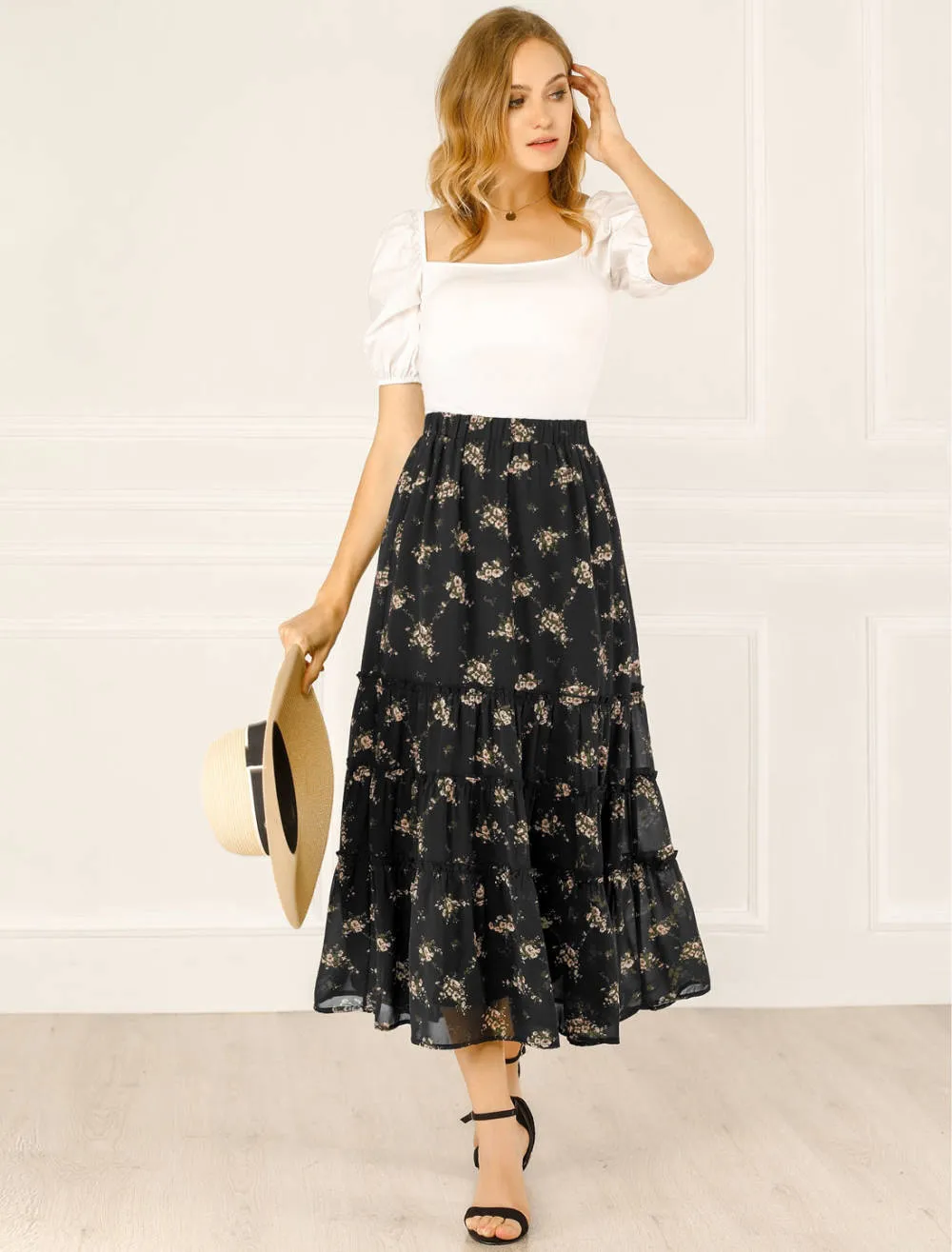 Allegra K- Floral Tiered Chiffon Skirt Pack, Black Combo 2 sold by Reitmans product image thumbnail 3