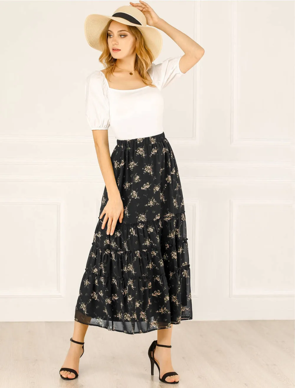 Allegra K- Floral Tiered Chiffon Skirt Pack, Black Combo 2 sold by Reitmans product image thumbnail 4