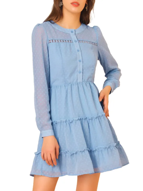 Allegra K- Swiss Dots Waist Gathering Tiered Chiffon Dress sold by Reitmans