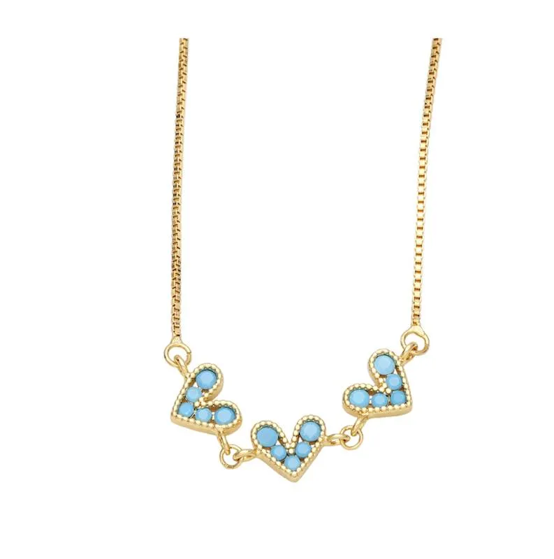Goldtone Dainty Triple Heart Necklace with CZ in Turquoise - Eva Sky2 sold by Reitmans