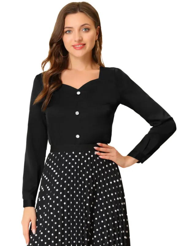 Allegra K - Elegant Button Decor Sweetheart Neck Shirt sold by Reitmans