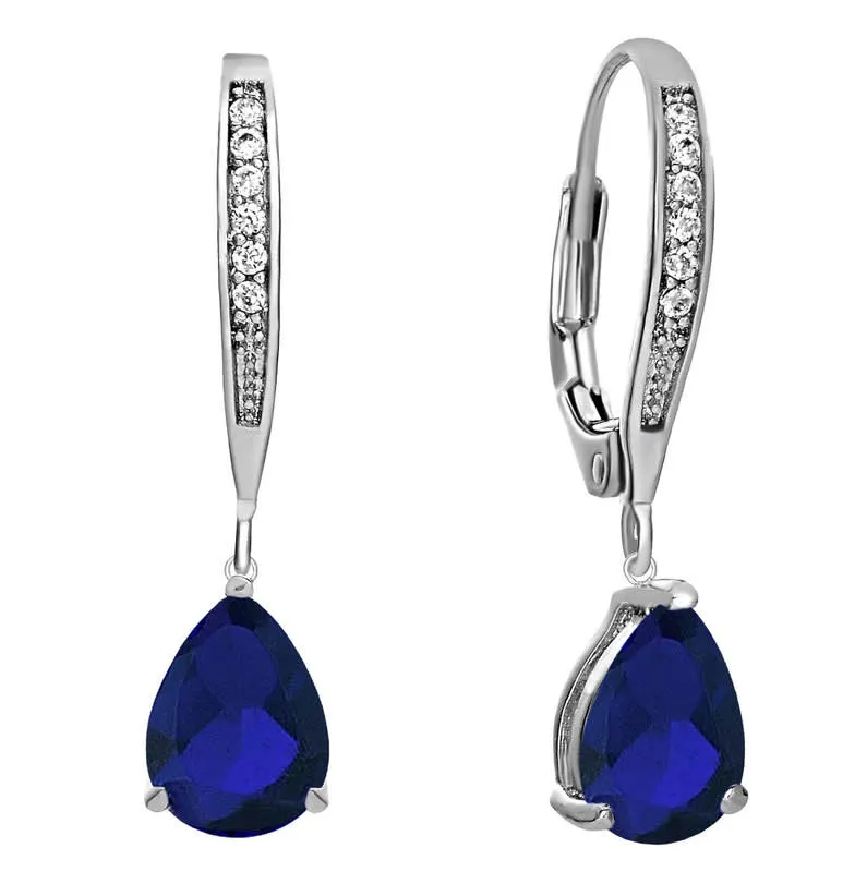 Genevive Dazzling Sterling Silver White Gold Plating with Sparkling Pear-Shaped Colored Cubic Zirconia Drop Earrings sold by Reitmans