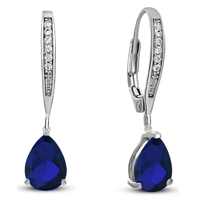 Genevive Dazzling Sterling Silver White Gold Plating with Sparkling Pear-Shaped Colored Cubic Zirconia Drop Earrings sold by Reitmans product image thumbnail 2